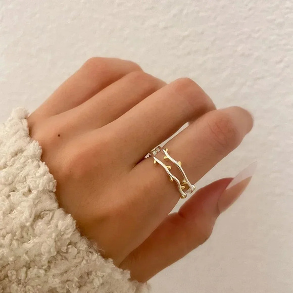 925 Sterling Silver & Gold Two Tone Ring Dainty Minimalist Stackable Ring - Picture 3 of 6